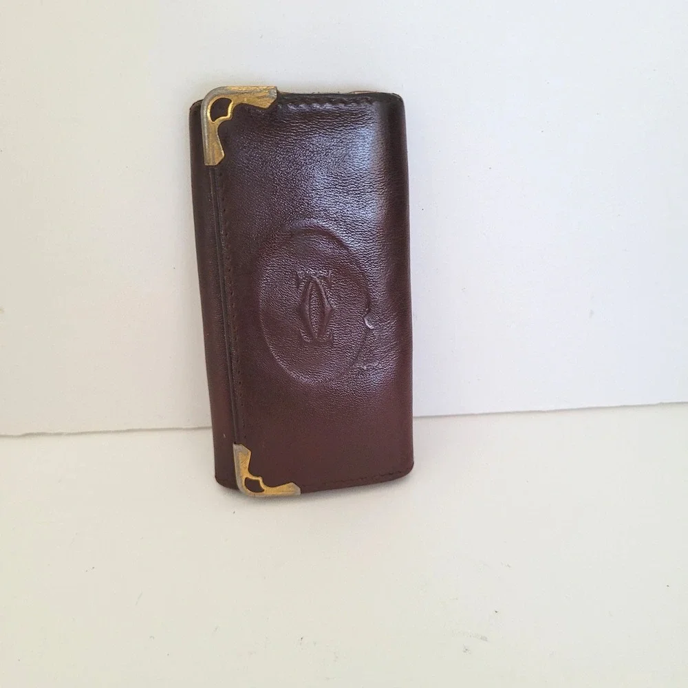 Cartier Vintage Burgundy Leather Key Holder Case Must de Cartier Gold Hardware